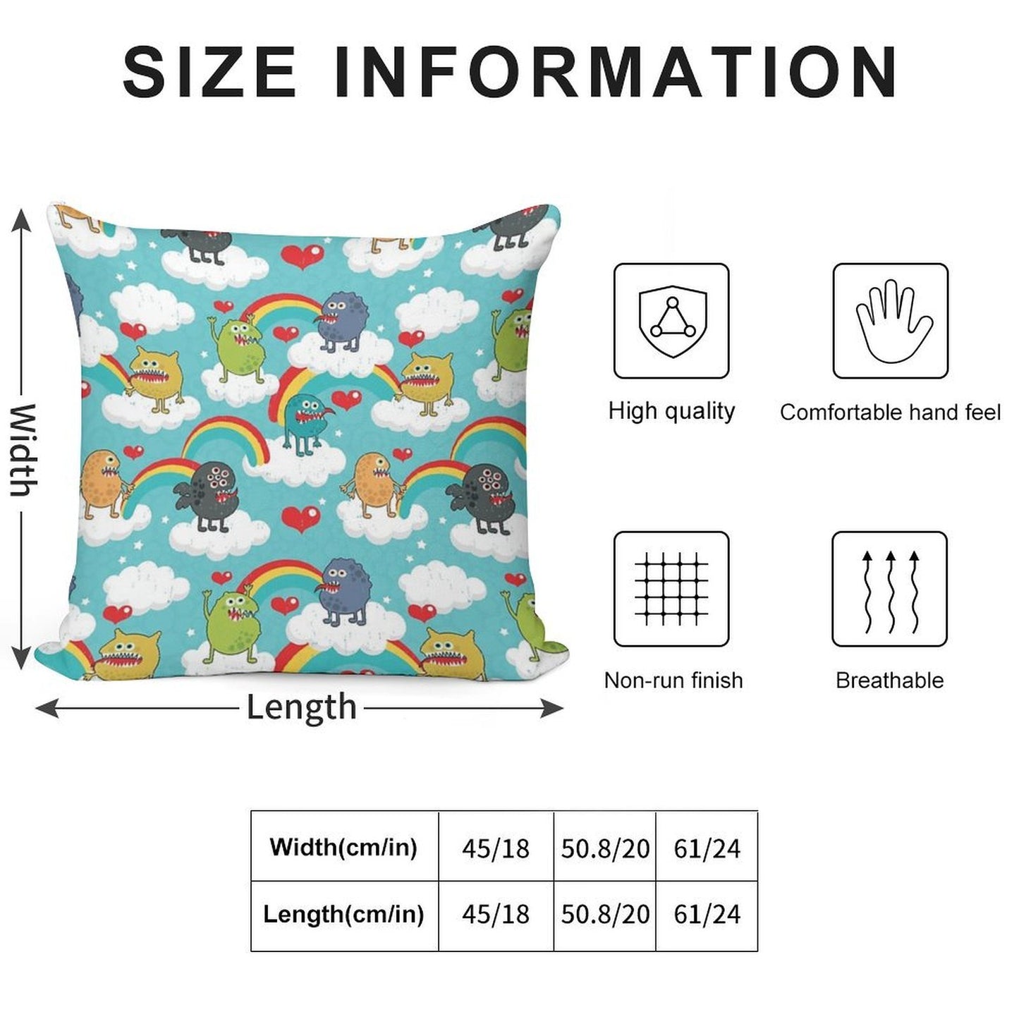 Monsters Rainbow Soft Home Decor Throw Pillow