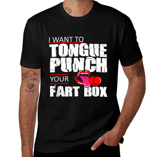 Tongue Fart Box Punch Funny Word Pun Humor Sarcasm Joke Gag  Ribbed Collar T-Shirt