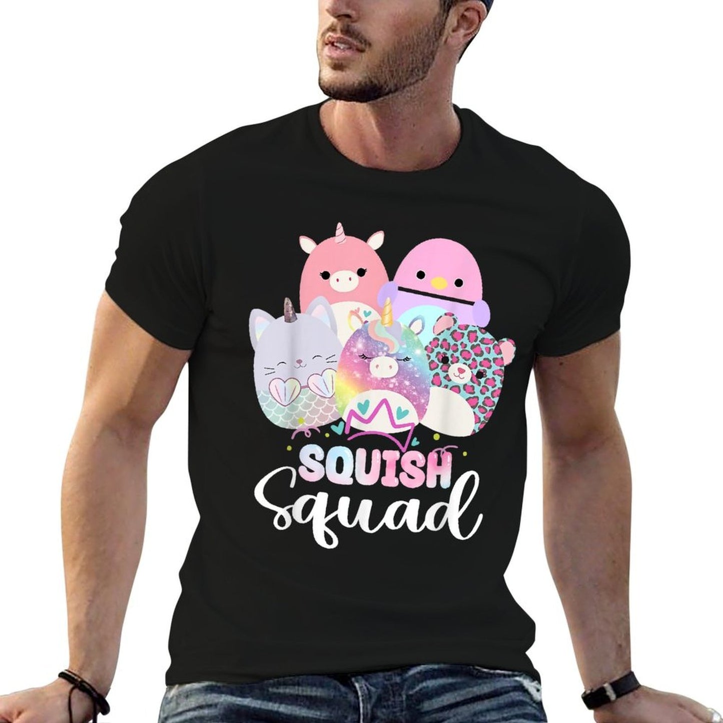 Squish Squad Birthday Squish Squad Girls Kids  Ribbed Collar T-Shirt