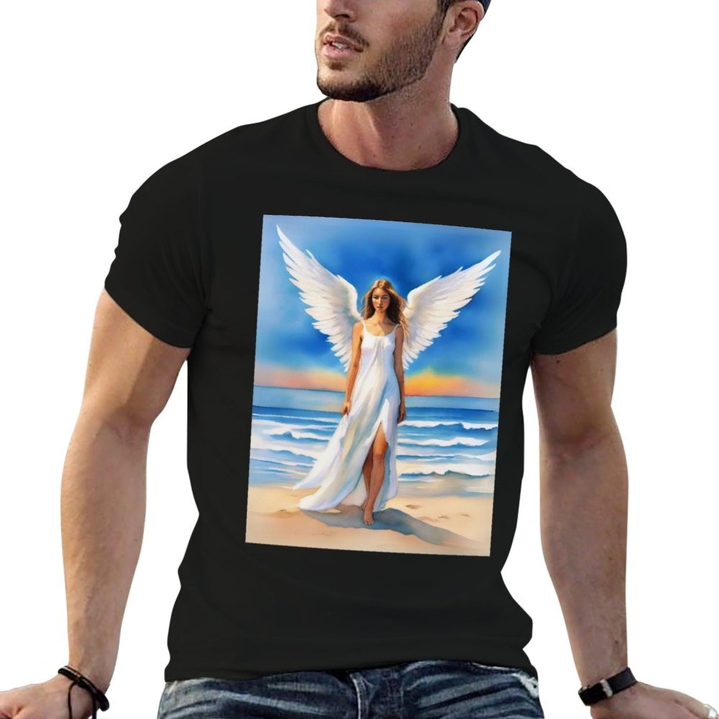 Angel on The Beach at Twilight  Cotton T-Shirt