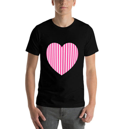 Bubblegum Pink And White Stripes Vertical Line Pattern  Polyester Blend T-Shirt