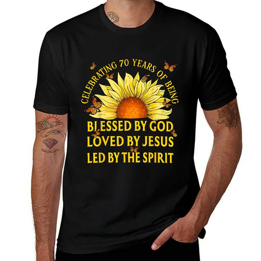 Blessed By God For 70 Years Yellow Sunflower Birthday  Durable T-Shirt