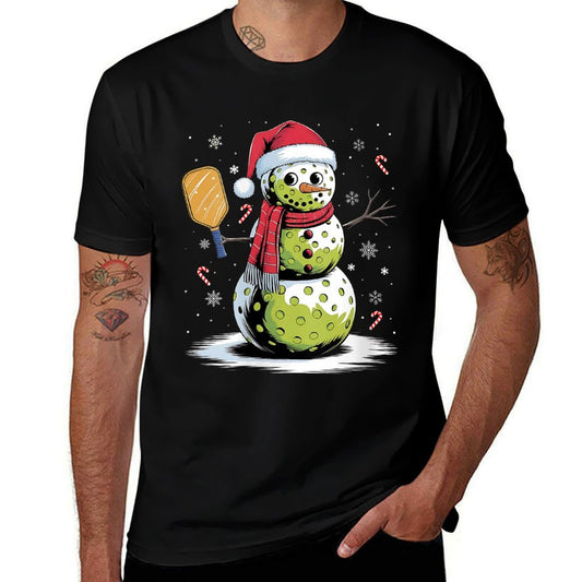 Womens Funny Pickleball Snowman Santa Hat Xmas Cool Christmas Lover  Soft T-Shirt