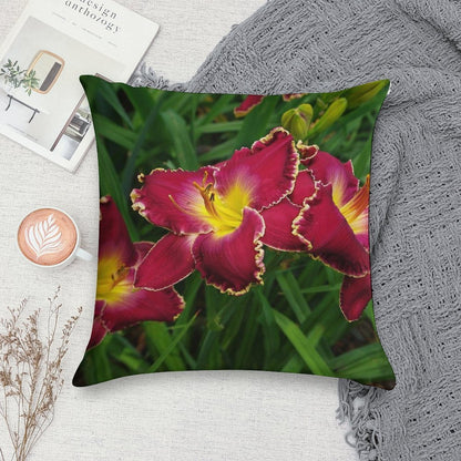 Rich Red Daylilies Soft Washable Throw Pillow