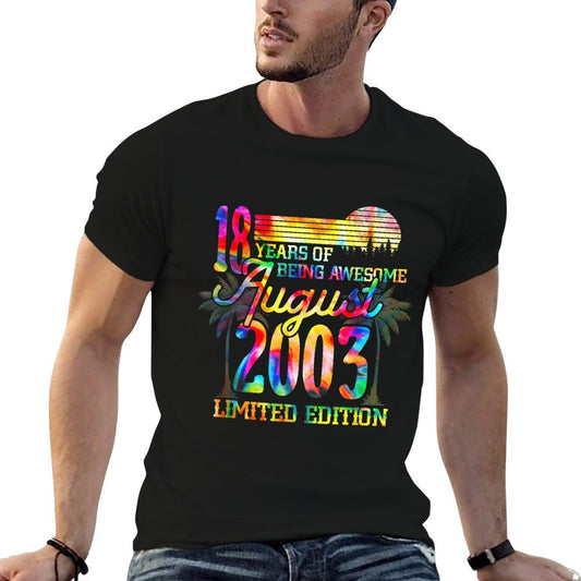 Happy 18th Birthday August 2003 18 Years Old Water Color  Vintage-inspired T-Shirt
