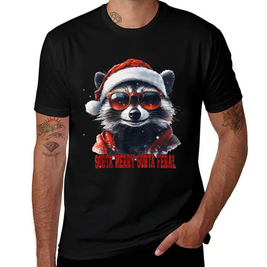 Sorta Merry Sorta Feral Raccoon Christmas Humor Design  Classic T-Shirt