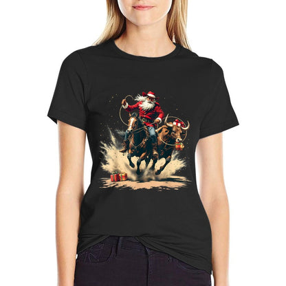 Santa Claus Cowboy Vintage Christmas Horse Cow Men Boy  Trendy Pattern T-Shirt