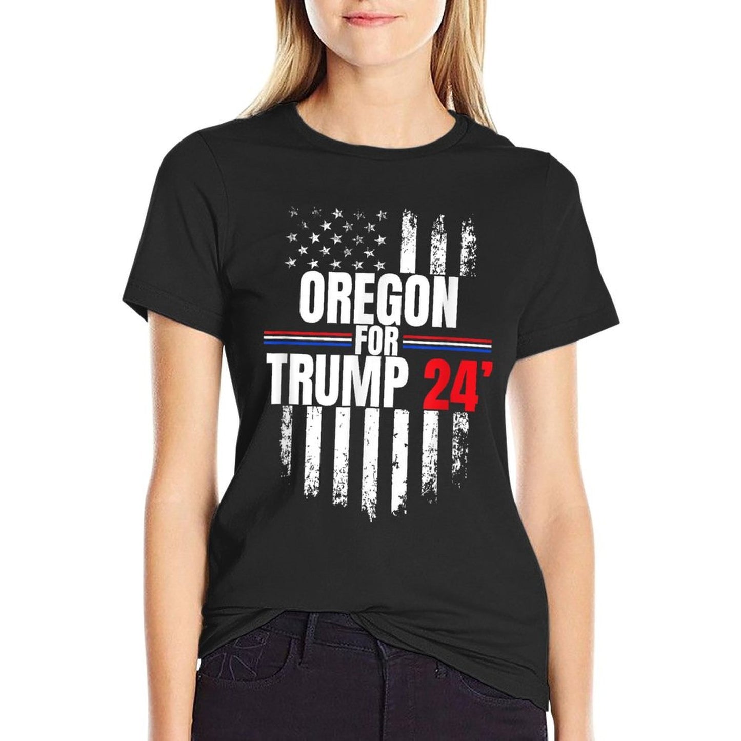 Oregon For Trump 2024 American Flag  Versatile T-Shirt