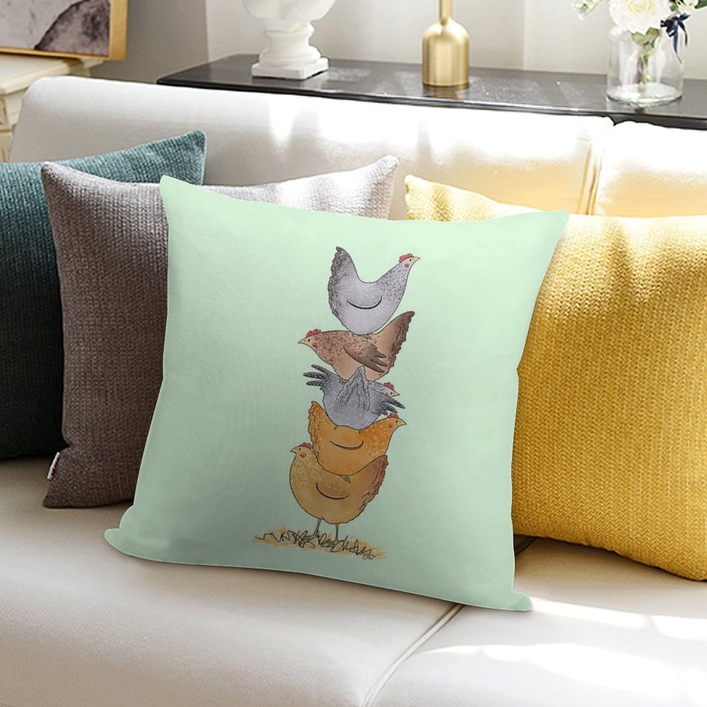 Hen Tower Soft Washable Throw Pillow