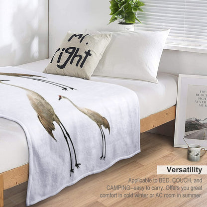 Vista View Sandhill Cranes on White Wrinkle-free Throw Blanket
