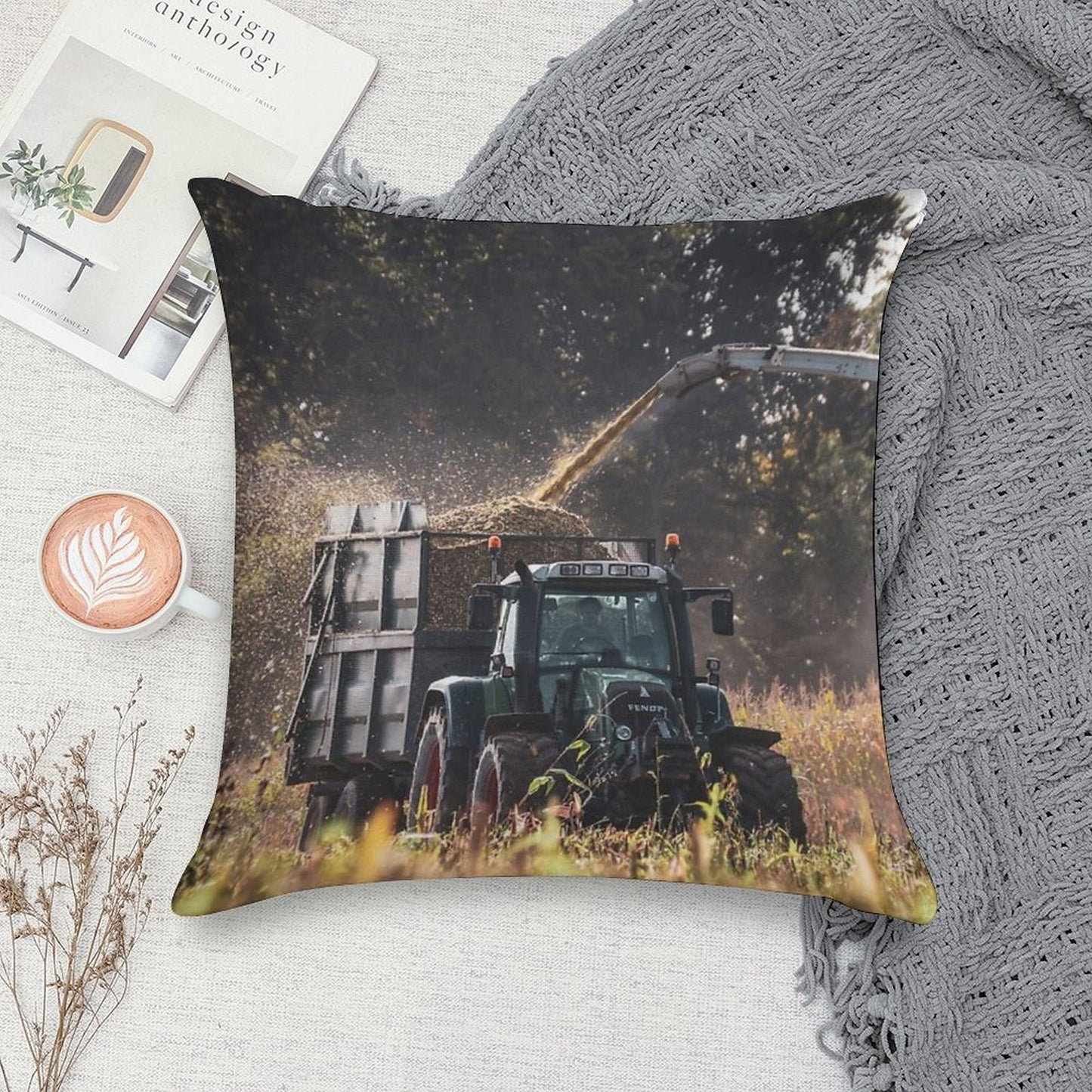 Fendt Drawing Silage Soft Home Decor Throw Pillow