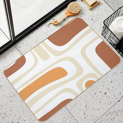 Palm Springs Mid-Century Minimalist Abstract Brown Ochre Beige White  Rapid-Drying Bath Mat