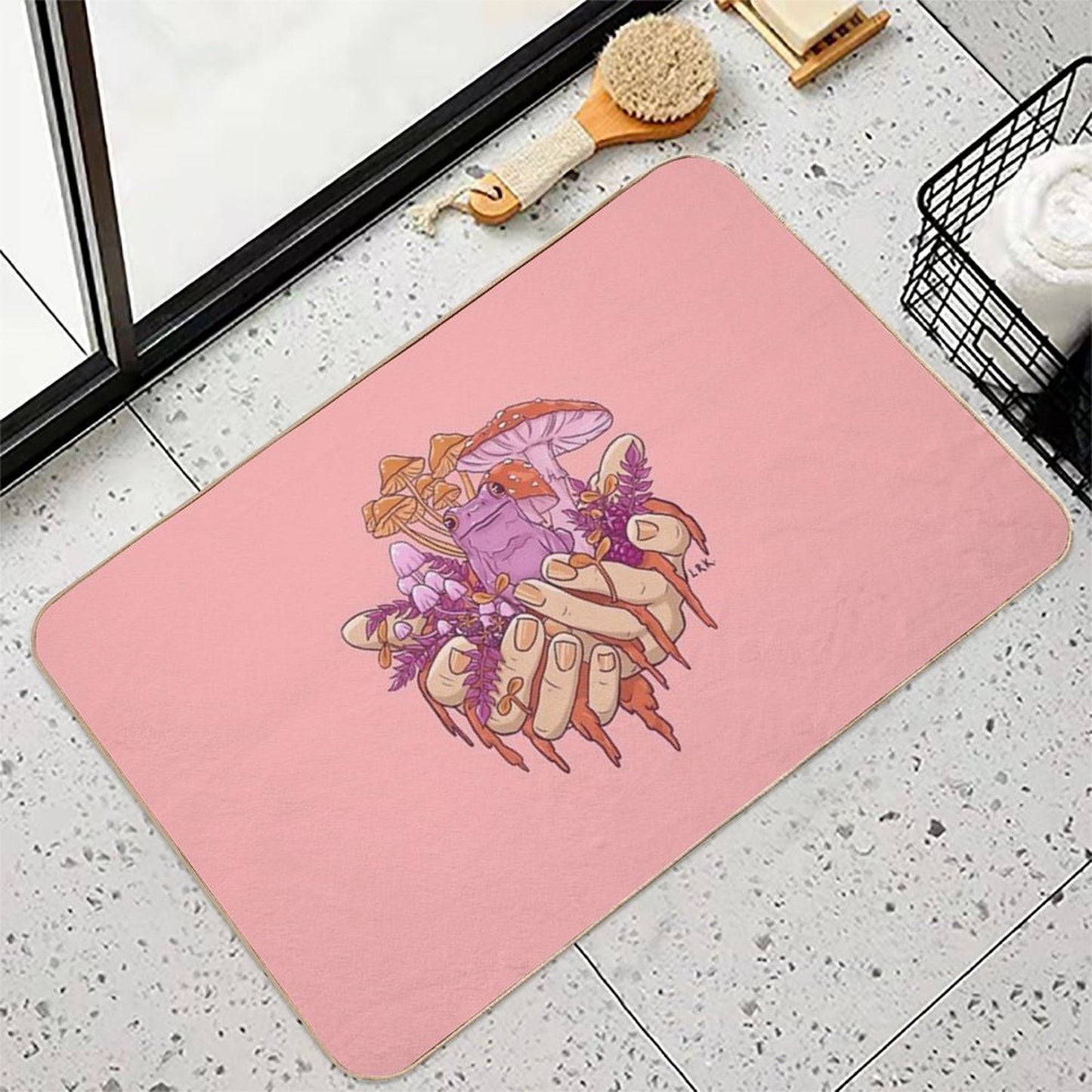 Sapphic Toadstool Frog Handful  Stain-Proof Bath Mat