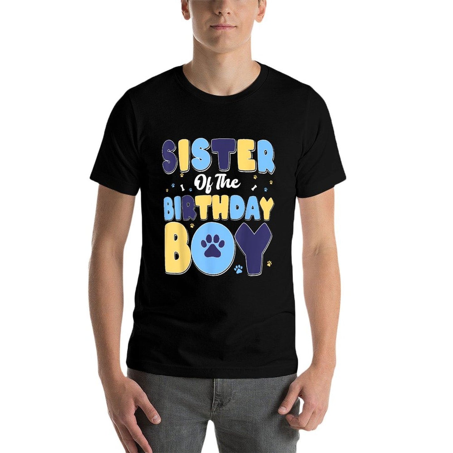 Sister Of The Birthday Boy Matching Family Party Dog Lover  Fade-proof Color T-Shirt