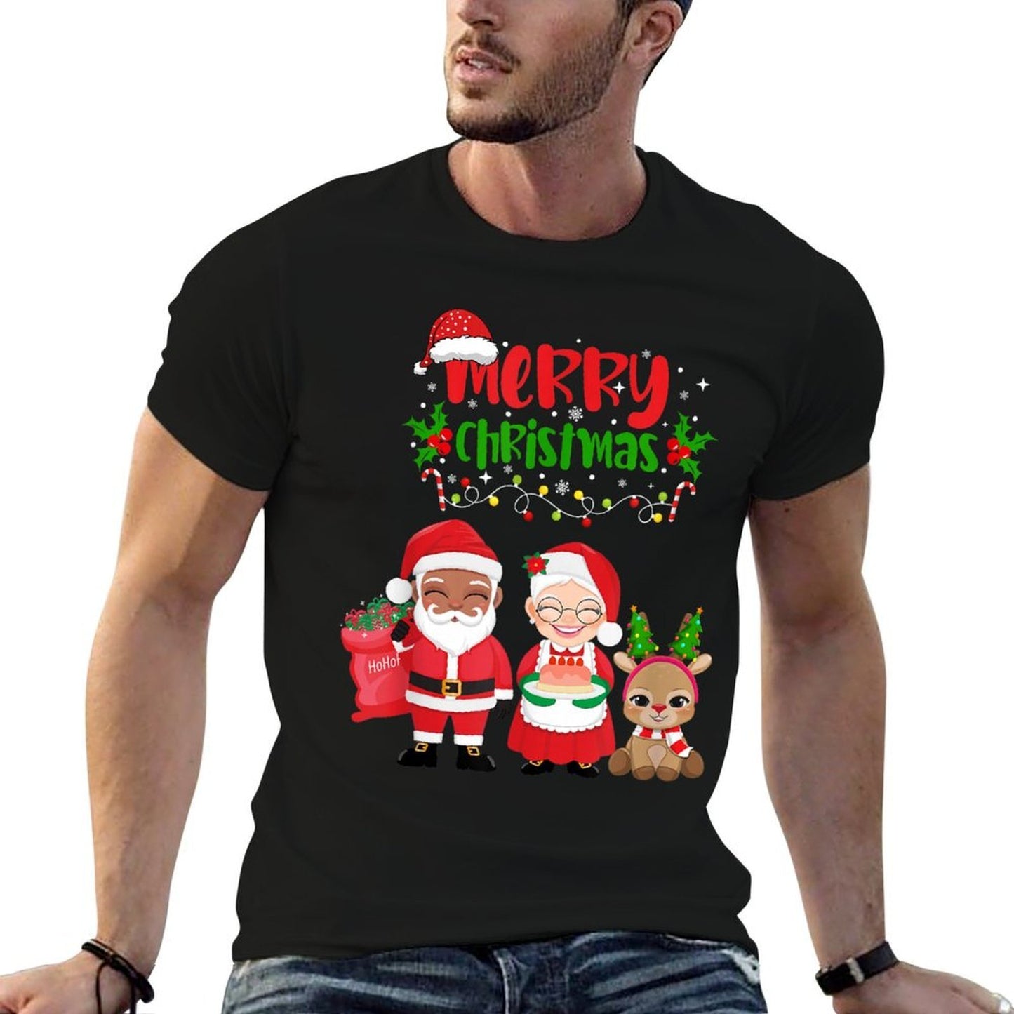 Cute Melanin Santa  Mrs Claus Interracial Family Christmas  Eco-friendly Material T-Shirt