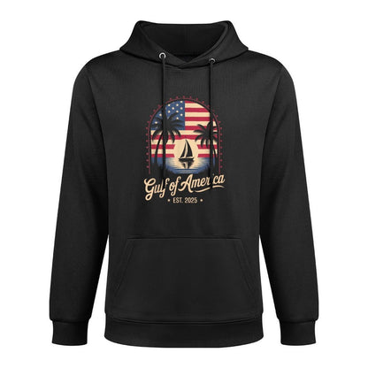 Retro Gulf Of USA America Est 2025 Gulf Mexico American Flag Shrink-Resistant Hoodie