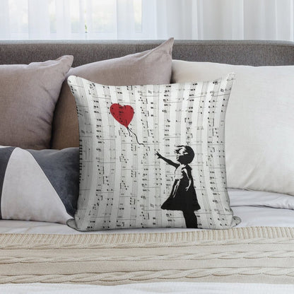Girl With A Red Balloon by Banksy, Contemporary Street Art Soft Skin-Friendly Throw Pillow