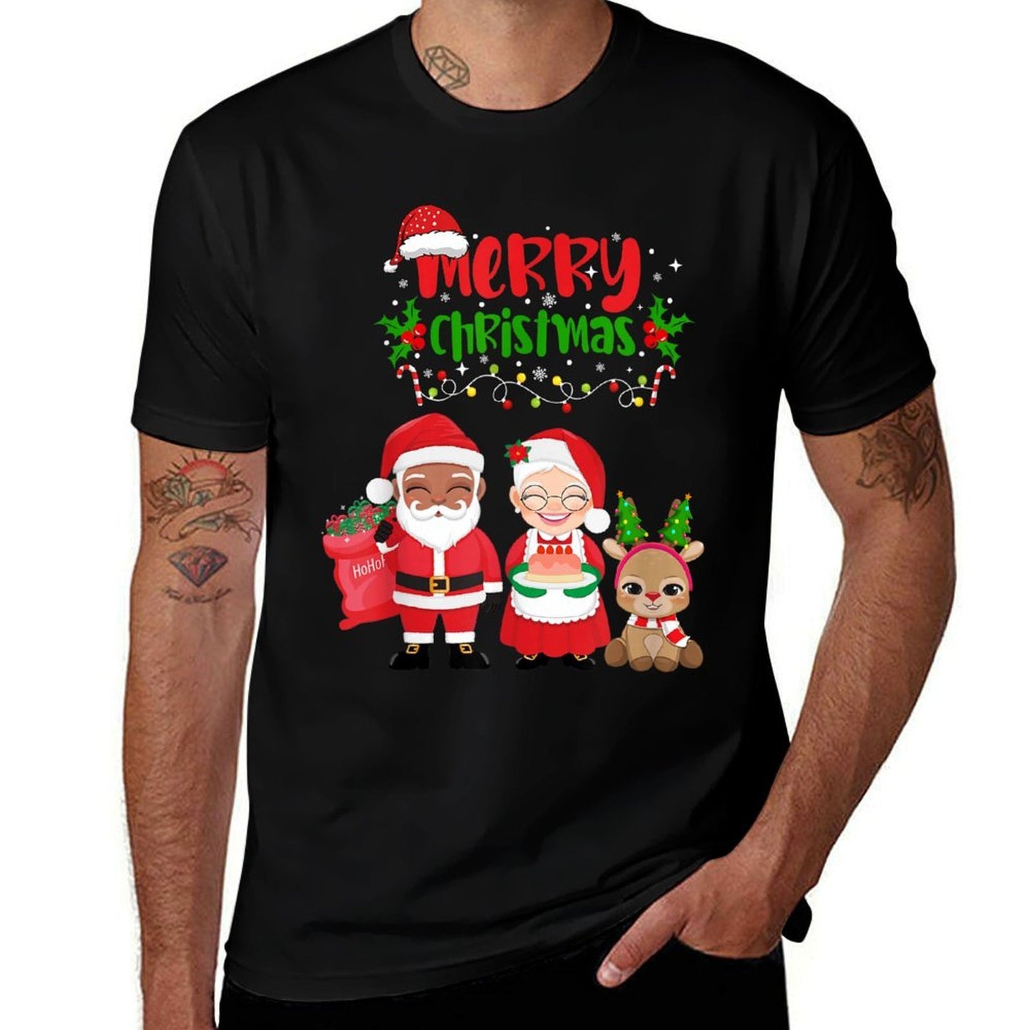 Cute Melanin Santa  Mrs Claus Interracial Family Christmas  Eco-friendly Material T-Shirt