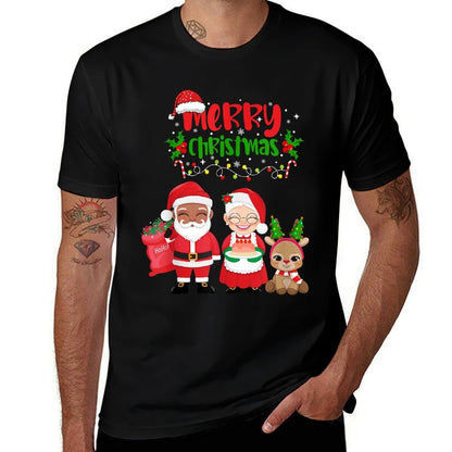 Cute Melanin Santa  Mrs Claus Interracial Family Christmas  Eco-friendly Material T-Shirt