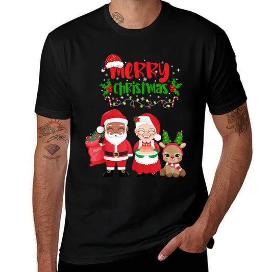 Cute Melanin Santa  Mrs Claus Interracial Family Christmas  Eco-friendly Material T-Shirt