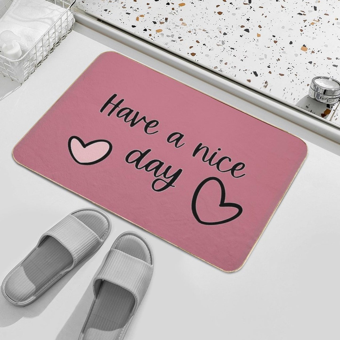 Lettering X Have A Nice Day X Rust Pink X Durable Bath Mat