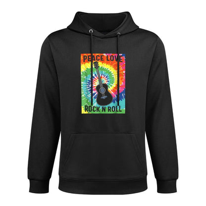 Peace Love Rock N Roll Tie Dye Hippie Guitar Music Retro Adjustable Hood Hoodie