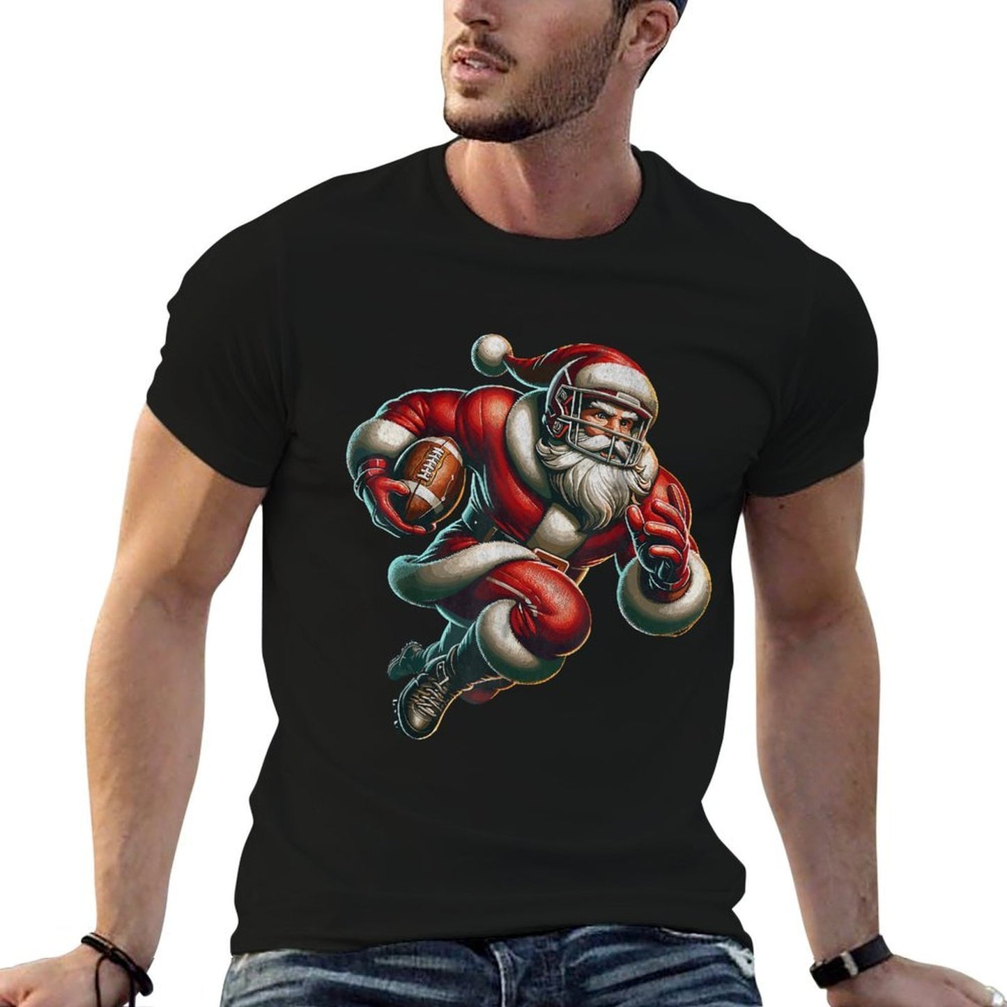 Santa Playing American Football Christmas Women Men Kids  Moisture-wicking T-Shirt