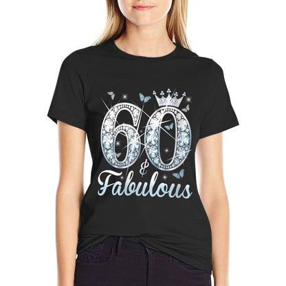 Womens 60 And Fabulous 60th Birthday Diamond Crown Gift Girls Women  Ribbed Collar T-Shirt