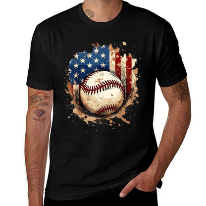 Patriotic Baseball 4th Of July Men USA American Flag Boys  Stretchy T-Shirt