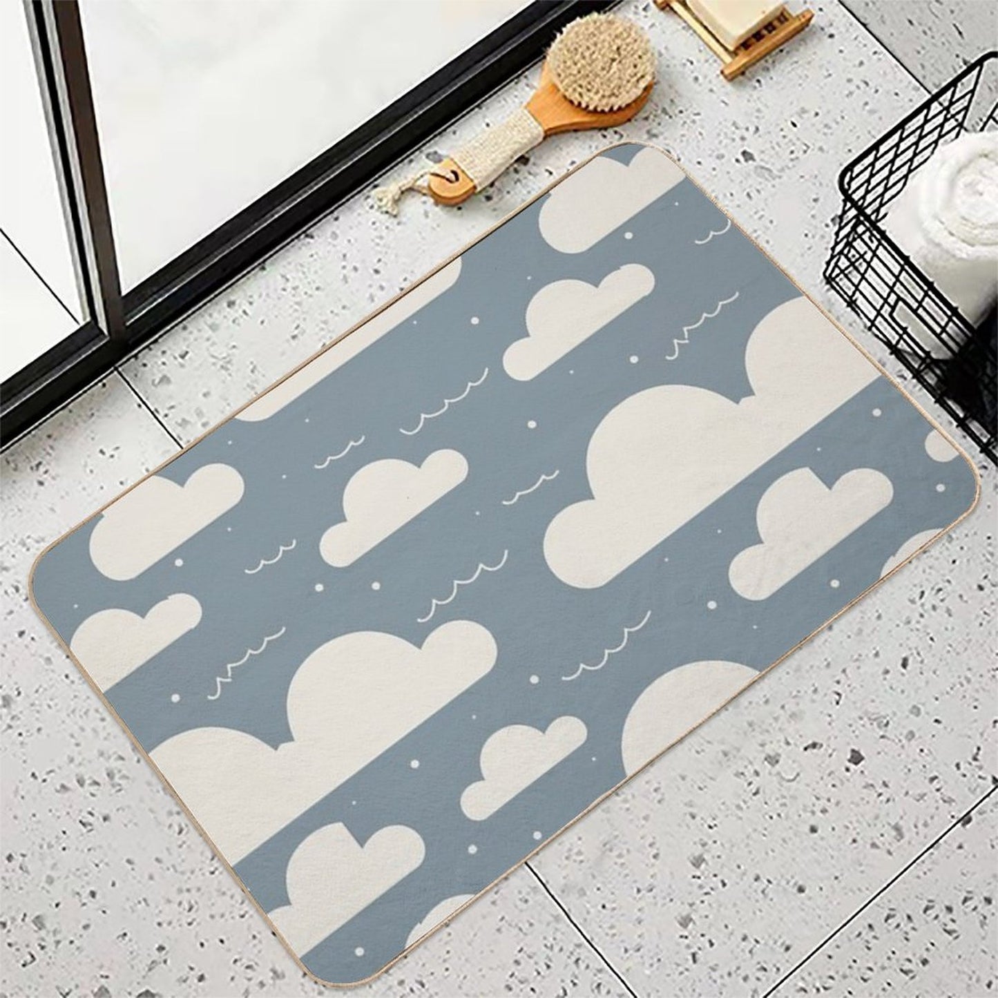 Puffy Clouds Pattern Cloudy DaySky Weather Paradise Nature Palette Durable Bath Mat