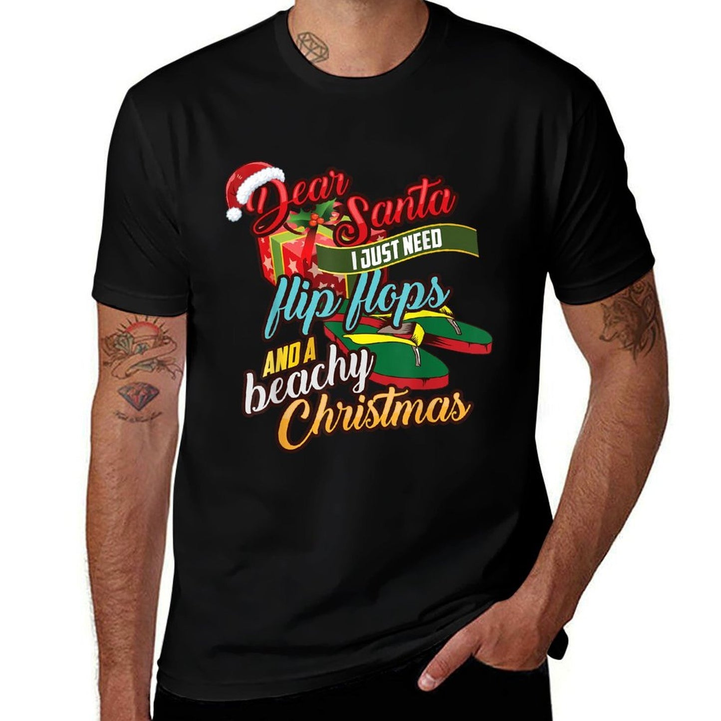 Dear Santa Just Need Flip Flops And A Beachy Christmas Gift for Men Women Kids  Rolled Sleeves T-Shirt