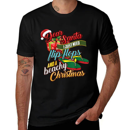 Dear Santa Just Need Flip Flops And A Beachy Christmas Gift for Men Women Kids  Rolled Sleeves T-Shirt