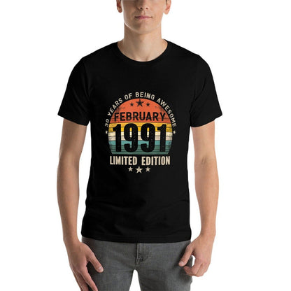 30 Years Old Made in February 1991 Vintage 30th Birthday  Vintage-inspired T-Shirt