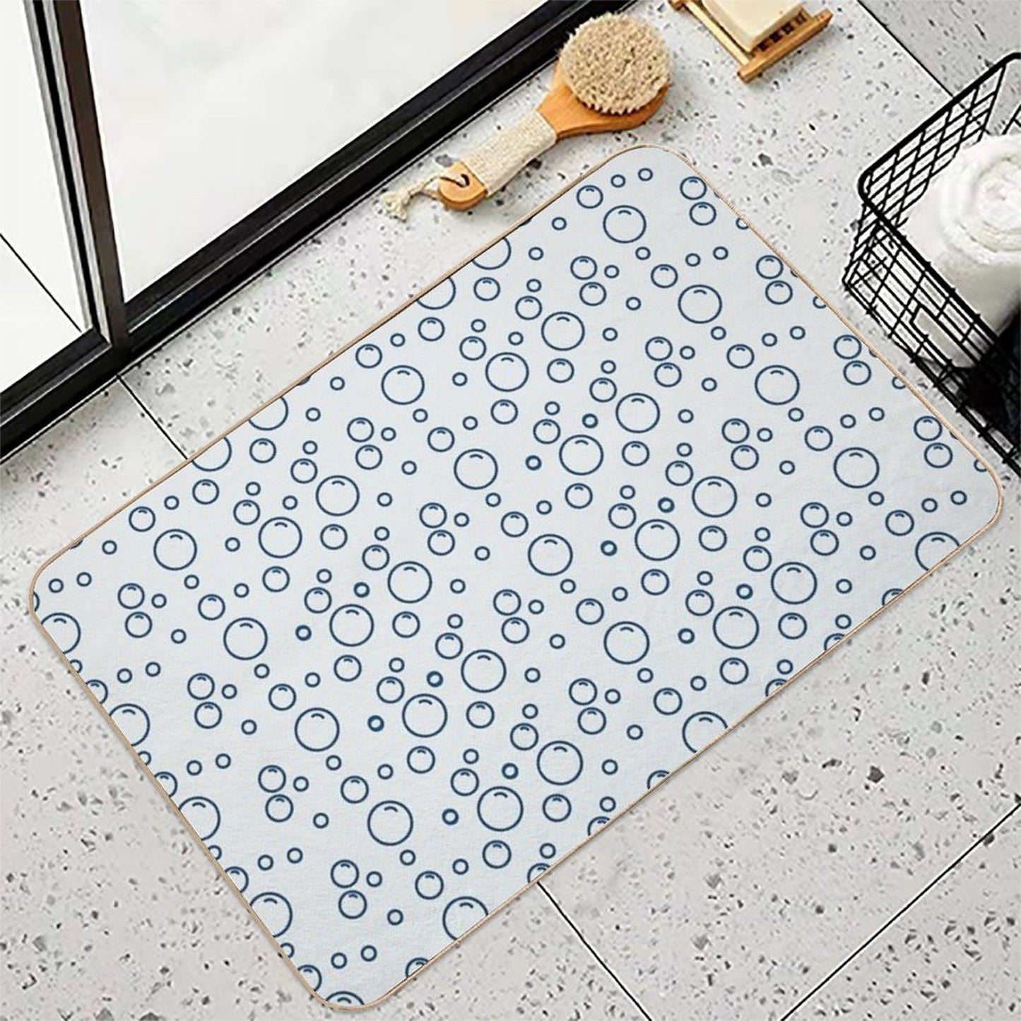 Blue Bubbles Pattern  Easy To Clean Bath Mat