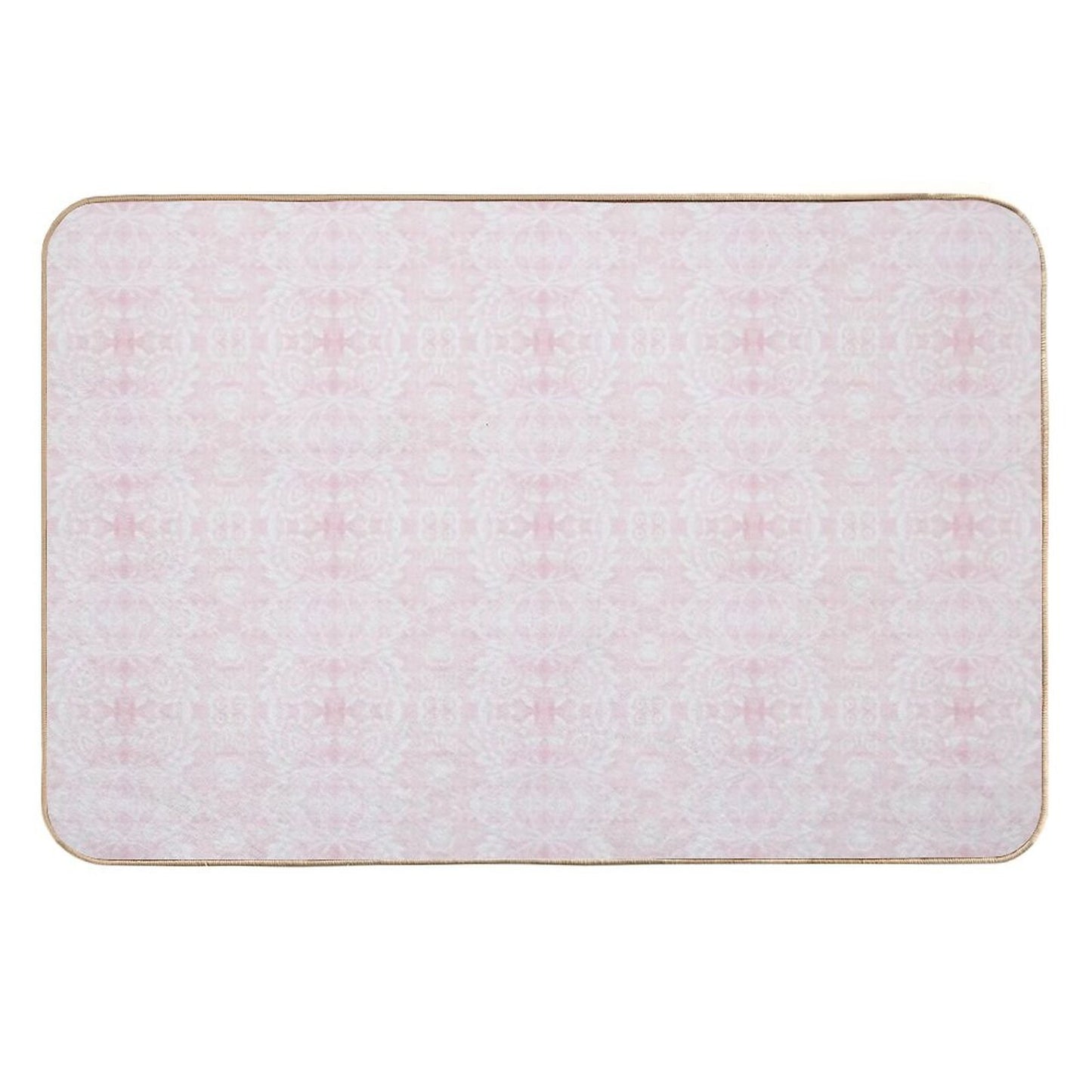 Paloma Faded Vintage Floral Damask in Light Pink And White  Stain-Proof Bath Mat