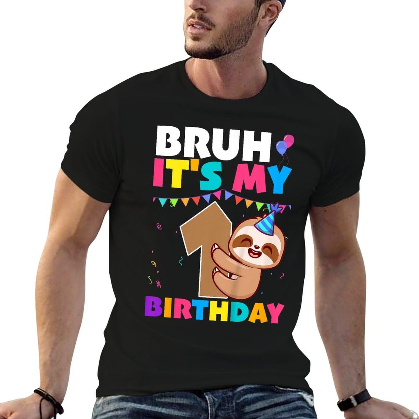 Kids Birthday Sloth 1 Year Old 1st Birthday Sloth Lover  Wrinkle-resistant T-Shirt