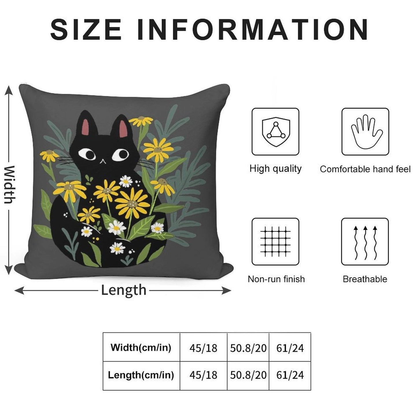 Black Cat with Flowers Soft Anti-Pilling Throw Pillow