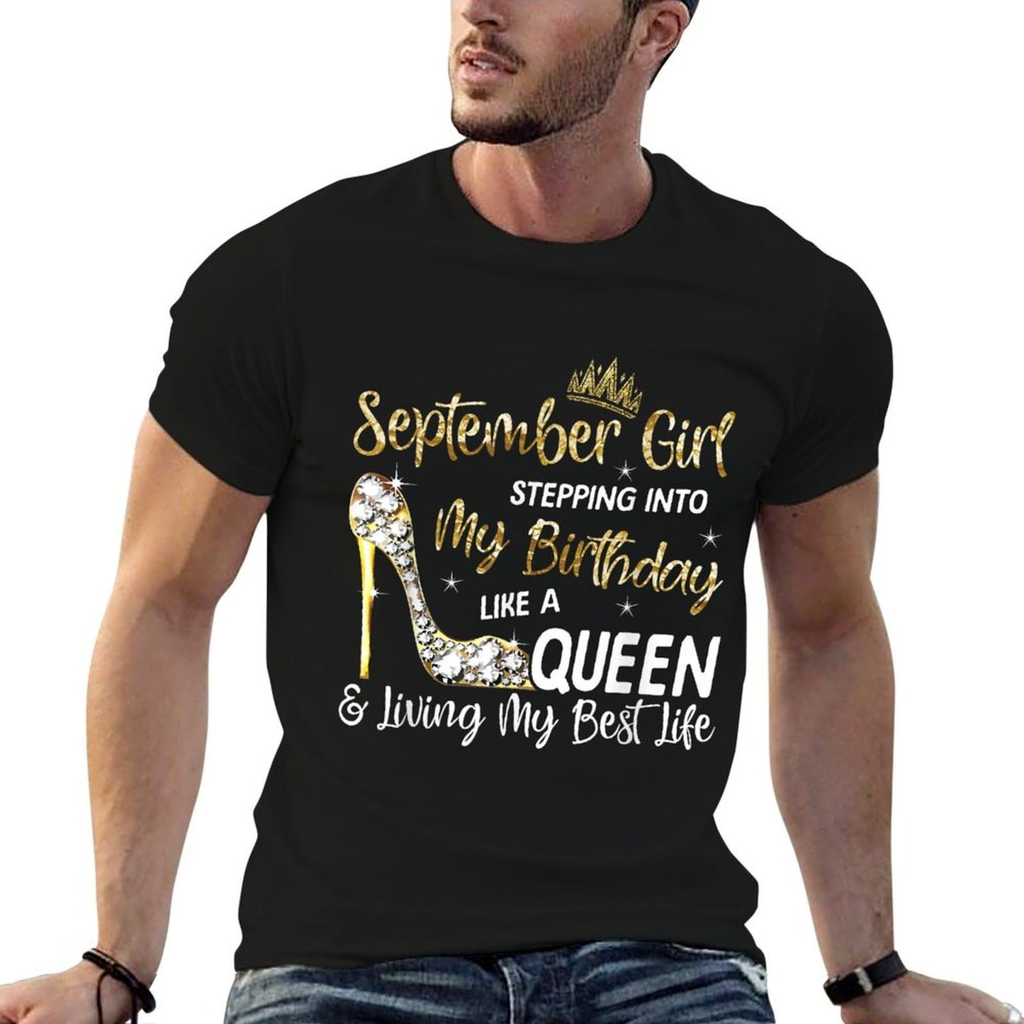September Girl - Stepping Into My Birthday Like A Queen Bday  Heathered Texture T-Shirt
