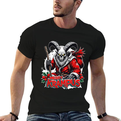 Merry Krampus Funny Creepy Christmas Horror  Rolled Sleeves T-Shirt