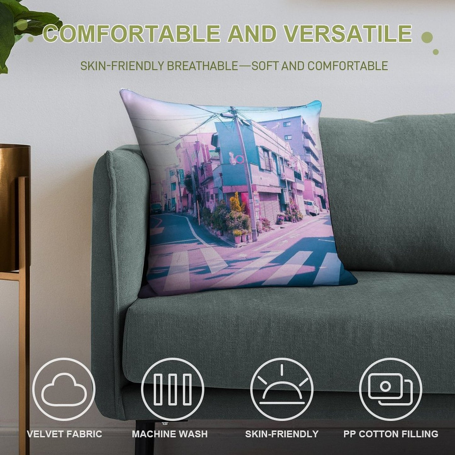 Anime in Real Life Vaporwave Summer Day in Tokyo Residential Area Soft Luxury Feel Throw Pillow