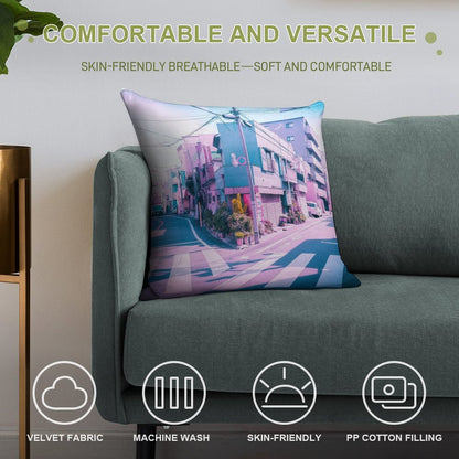 Anime in Real Life Vaporwave Summer Day in Tokyo Residential Area Soft Luxury Feel Throw Pillow