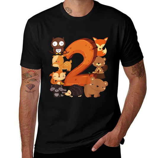 Kids 2 Year Old Woodland Animal Birthday Party Forest 2nd Gift  Affordable Price T-Shirt