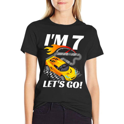 7 Year Old 7th Racing Racecar Birthday Party Boys Girls  Polyester Blend T-Shirt