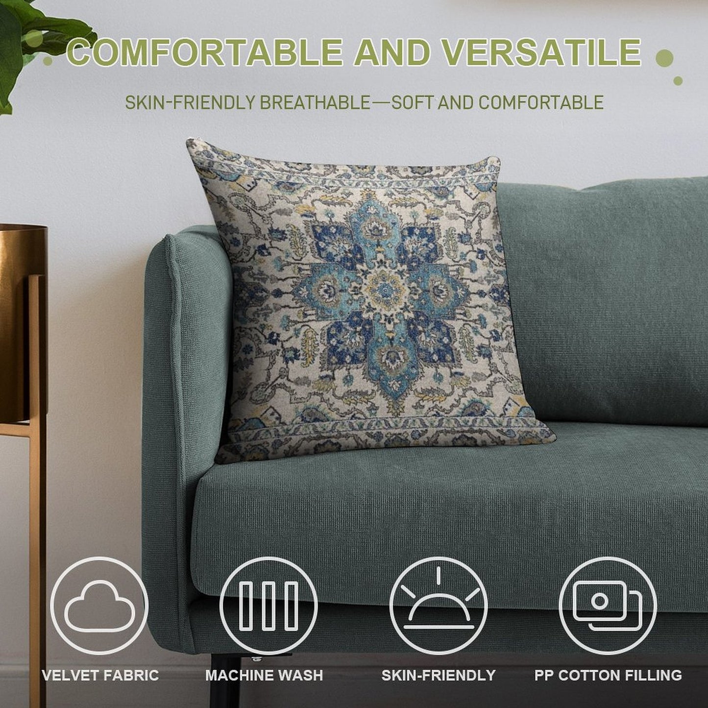 Persian Vintage Gray Blue Soft Shrink-Resistant Throw Pillow