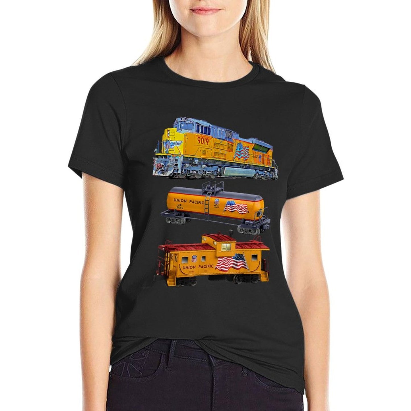 Freight Train Engine Tanker Caboose  Versatile T-Shirt