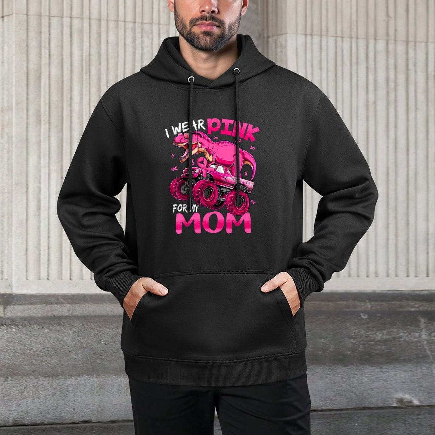 I Wear Pink For My Mom Breast Cancer Awareness Dinosaur Kids Customizable Surface Hoodie