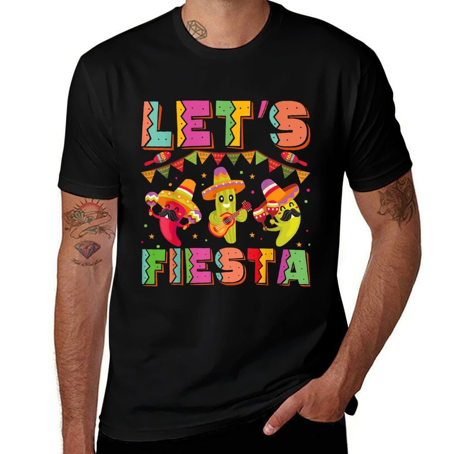 Let's Fiesta Mexico Fiesta Taco Guitar Cinco De Mayo  Trendy Pattern T-Shirt
