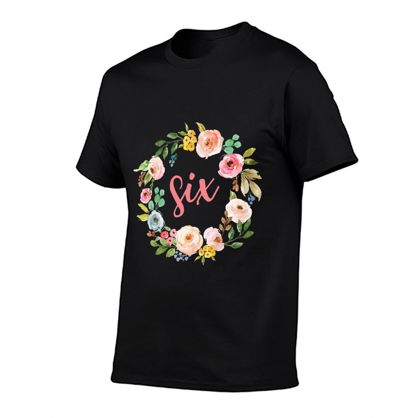 Kids Six Year Old Birthday Girl, Floral Birthday Outfit  Tagless Design T-Shirt