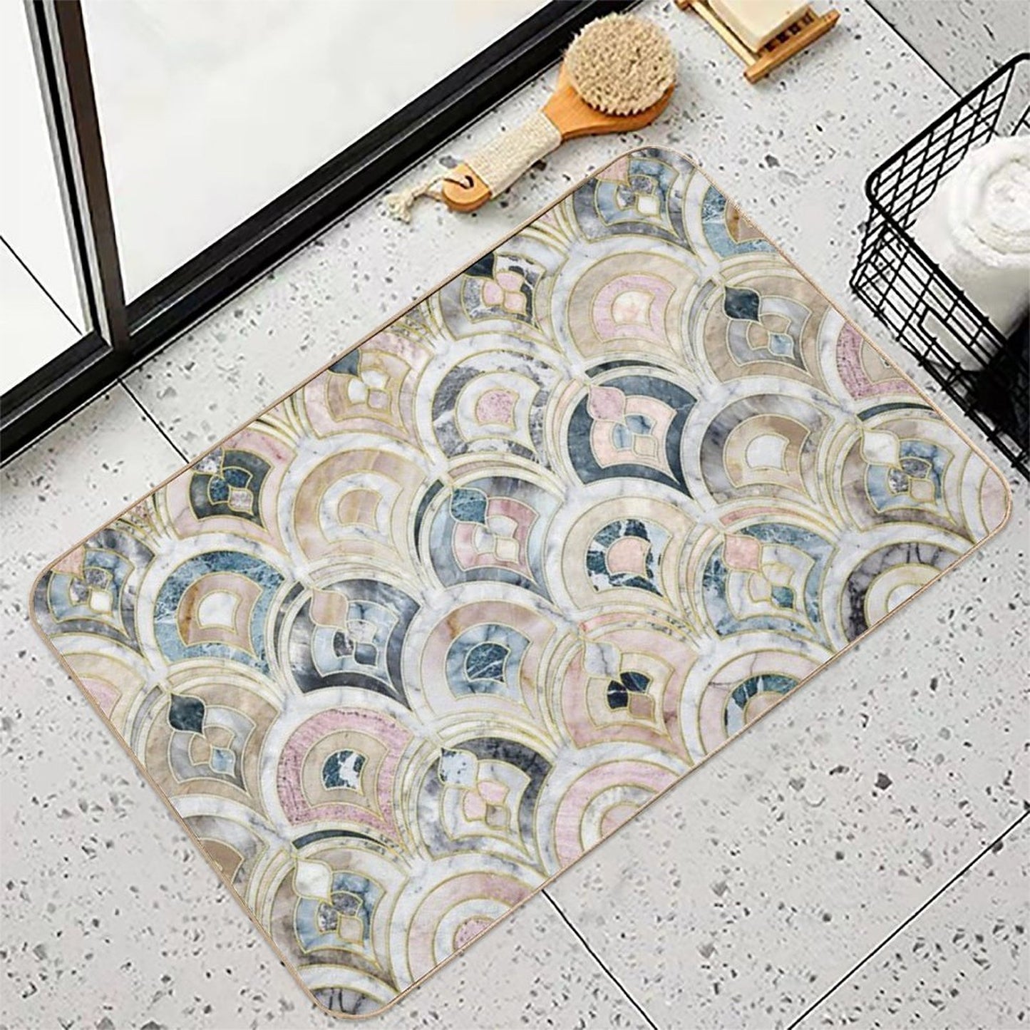 Art Deco Marble Tiles in Soft Pastels  Anti-Trip Bath Mat