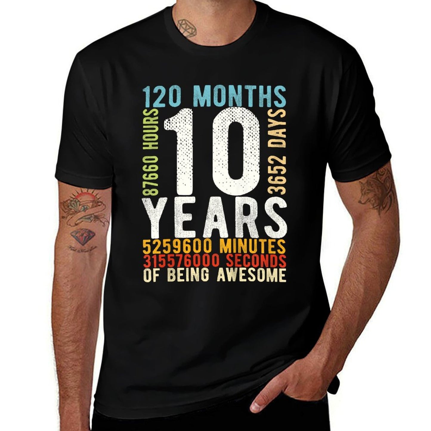 10th Birthday 10 Years Old Vintage Retro 120 Months  Heathered Texture T-Shirt